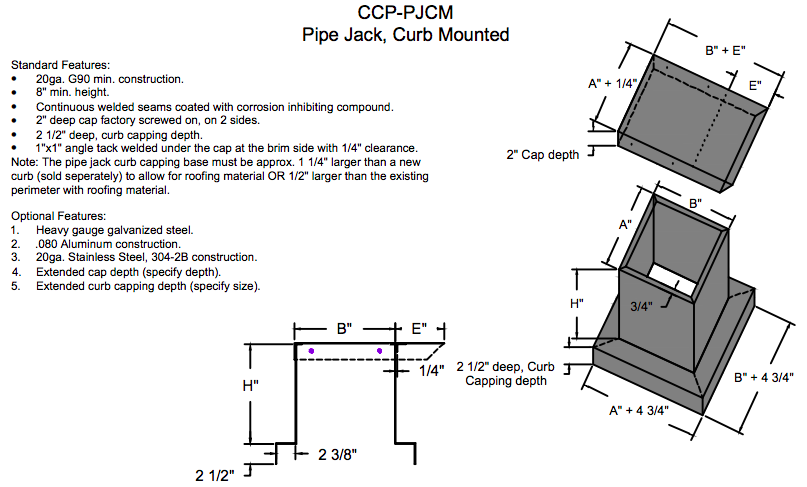 Pipe Jack Curb Mounted Complete Curbs